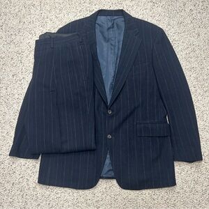 Polo Ralph Lauren Blue Label 42L Navy Blue Wool Single Breasted Pinstripe Suit